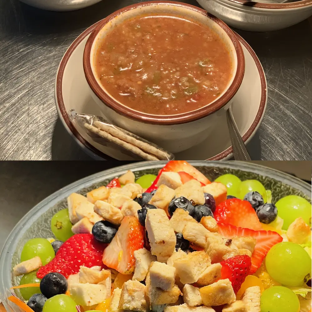 bowl of chili and bowl of salad